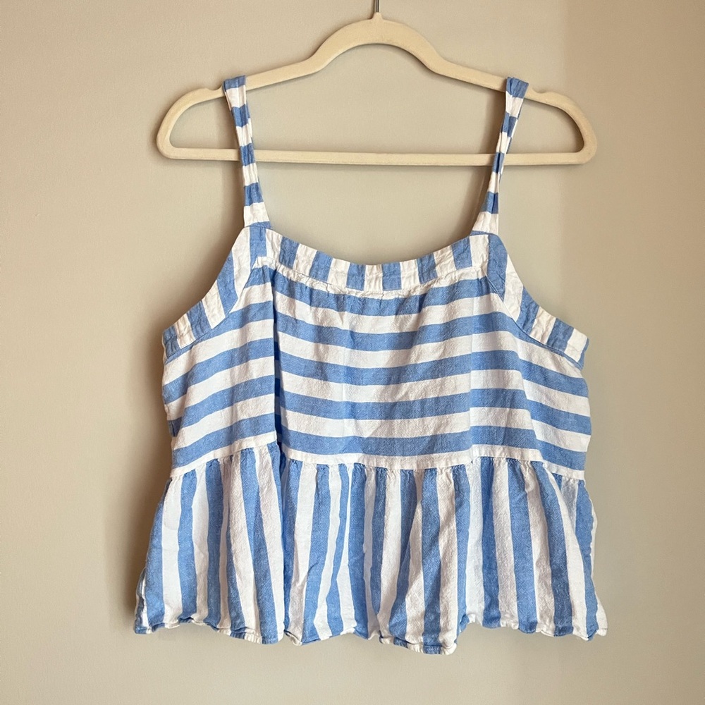 LOFT Blue and White Peplum Blouse